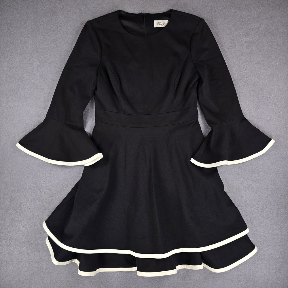 Eliza J Dress Womens 4 Black White Flare Bell‎ Sleeve Fit And Flare Party Style